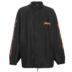 NEW Balenciaga Men’s Metal Logo Coach’s Jacket Windbreaker in Black Red